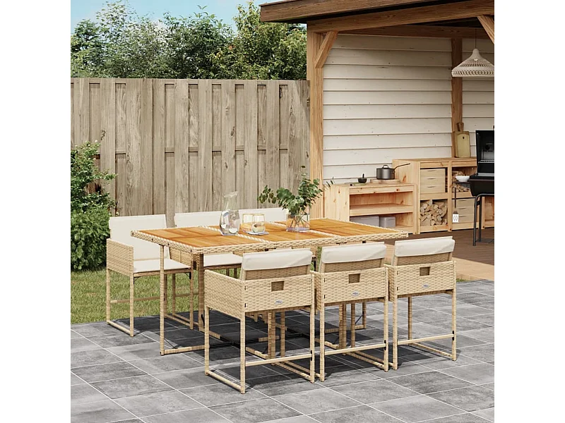 7-delige Tuinset met kussens poly rattan beige