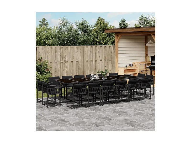 17-delige Tuinset met kussens poly rattan zwart