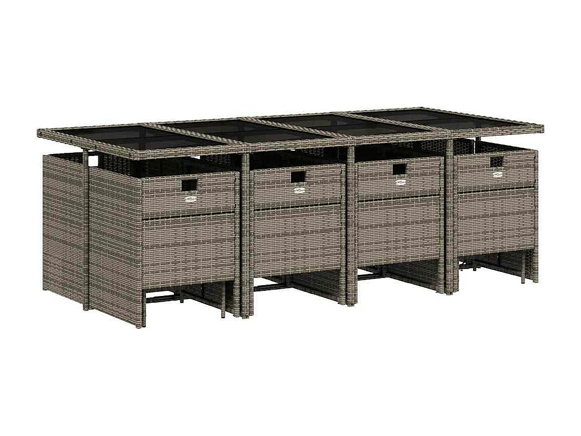 Ensemble à manger de jardin coussins 13 pièces gris résine tressée