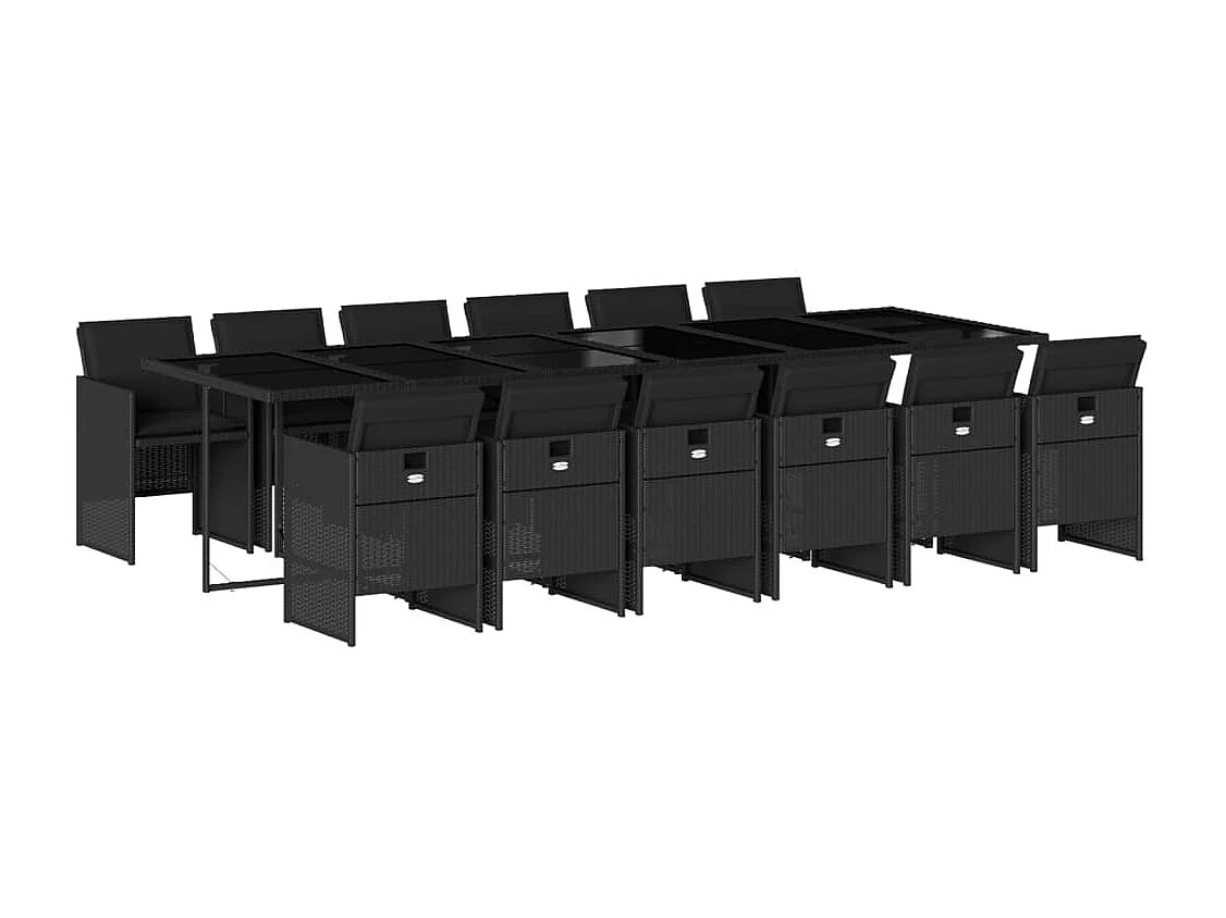 13-delige Tuinset met kussens poly rattan zwart