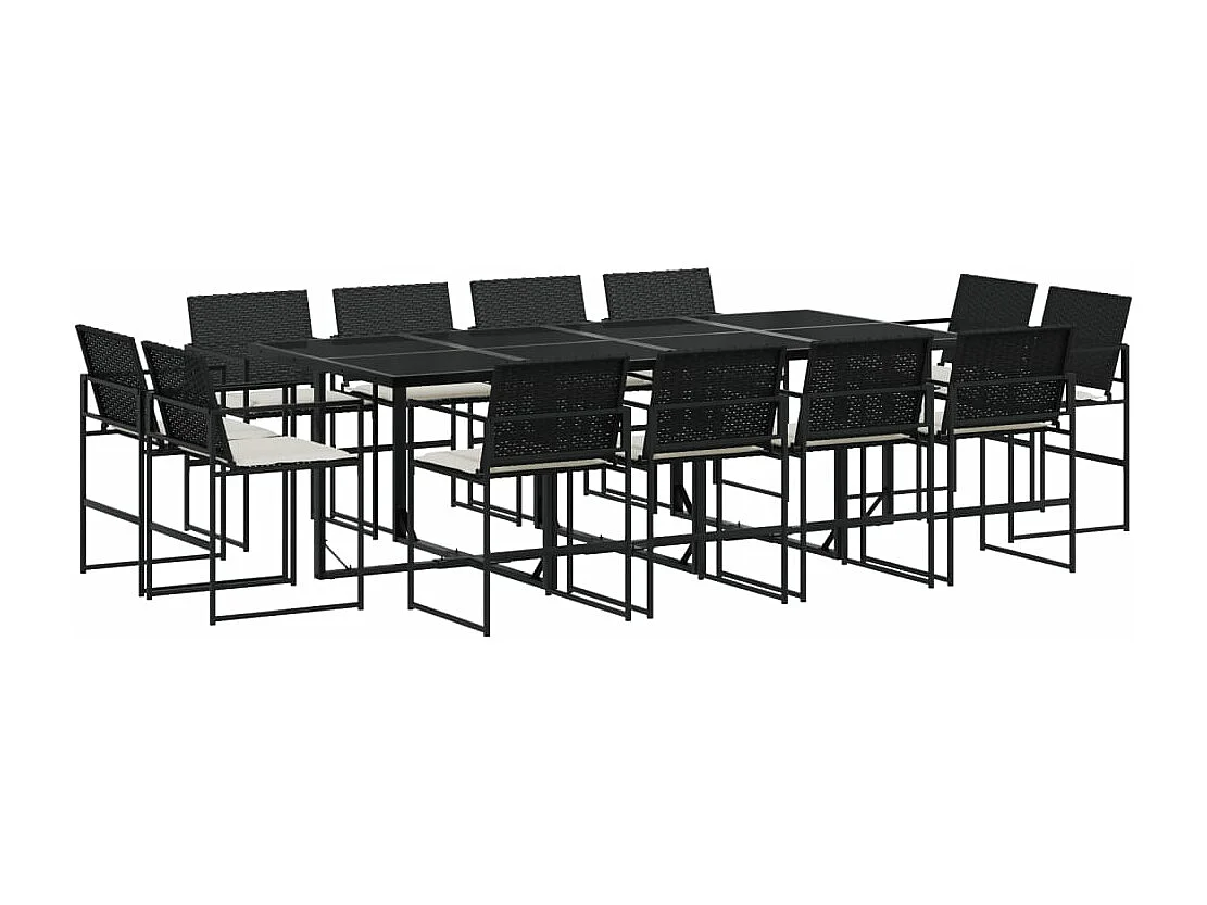 Set comedor de jardín con cojines 13 piezas ratán sintético negro
