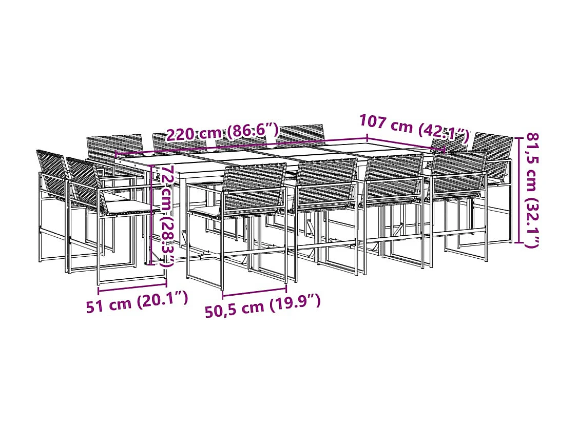 Set comedor de jardín con cojines 13 piezas ratán sintético negro