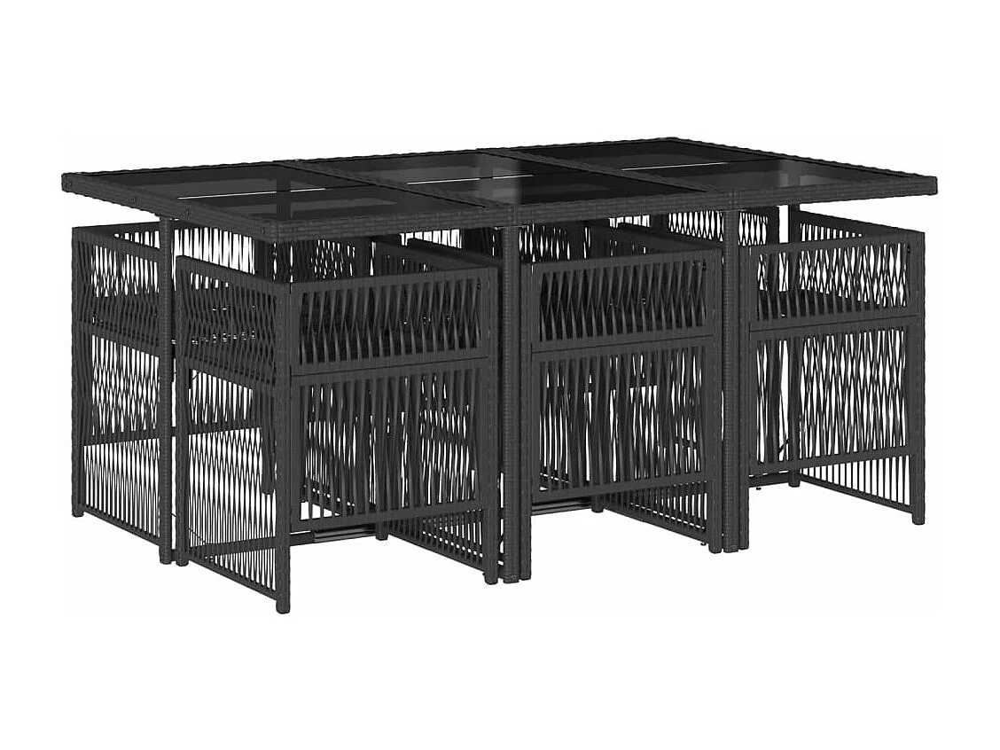 7 peças conjunto de jantar para jardim com almofadões vime PE preto