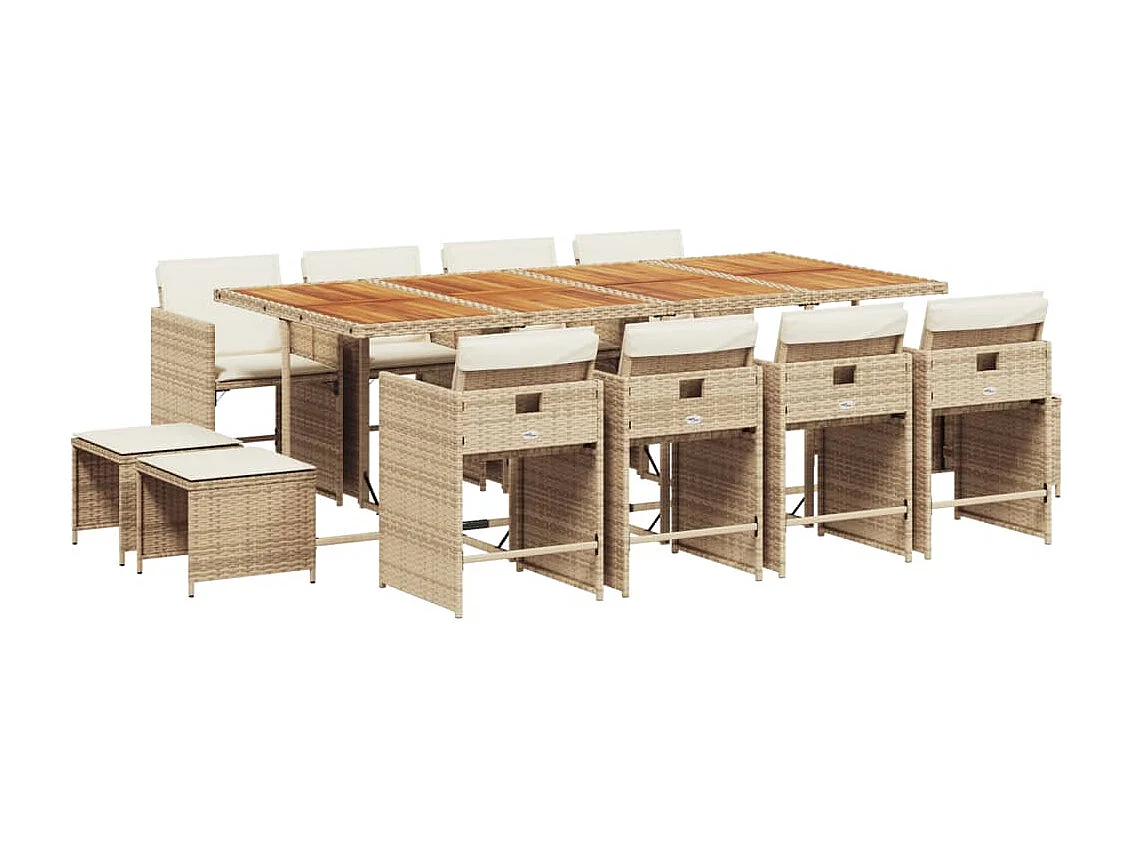 Ensemble à manger de jardin et coussins 13 pièces beige