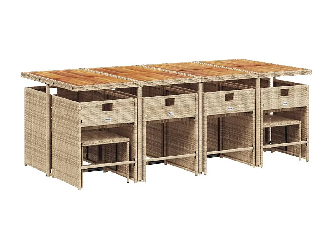 Ensemble à manger de jardin et coussins 13 pièces beige