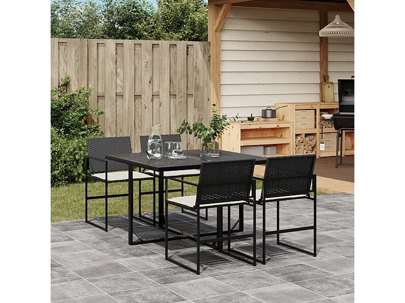 Set de muebles jardín 5 piezas con cojines ratán sintético negro