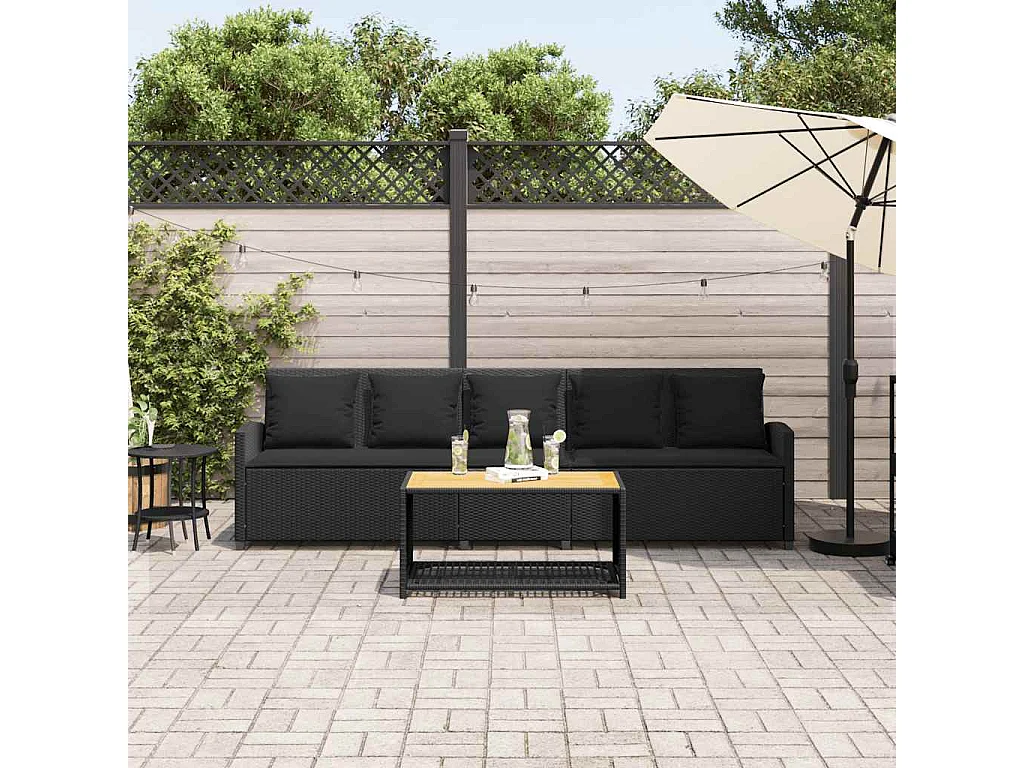 Canapé de jardin avec coussins 5 places noir résine tressée