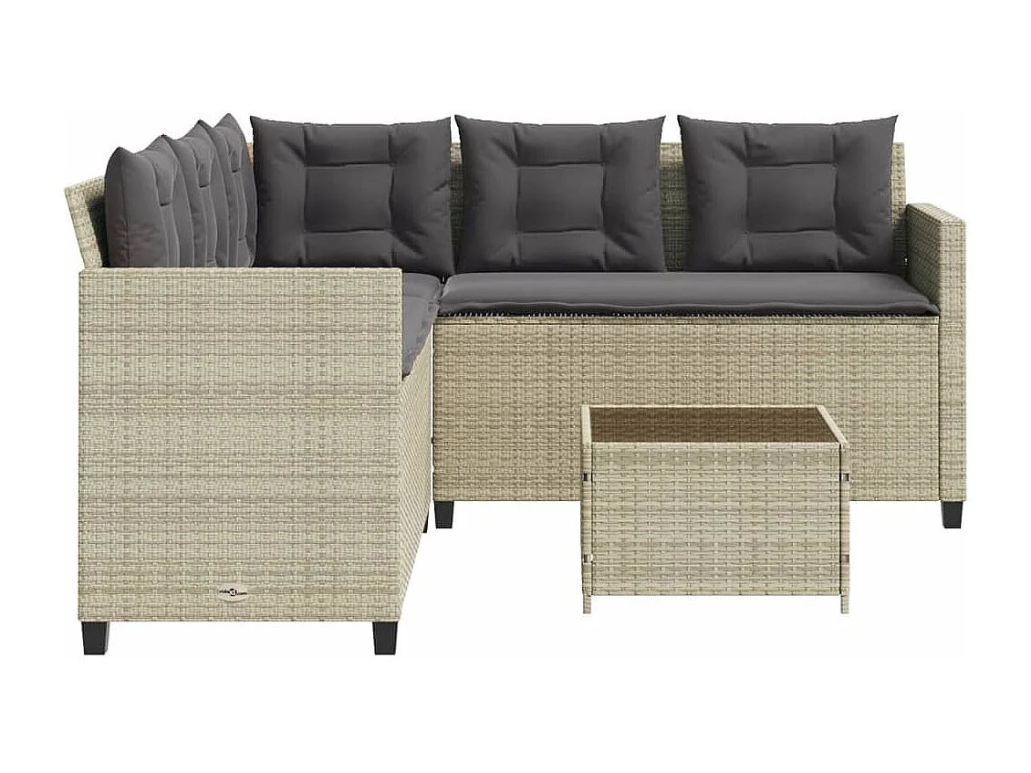 Tuinbank met tafel en kussens L-vormig poly rattan lichtgrijs