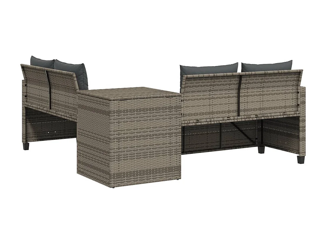 Tuinbank met tafel en kussens L-vormig poly rattan grijs