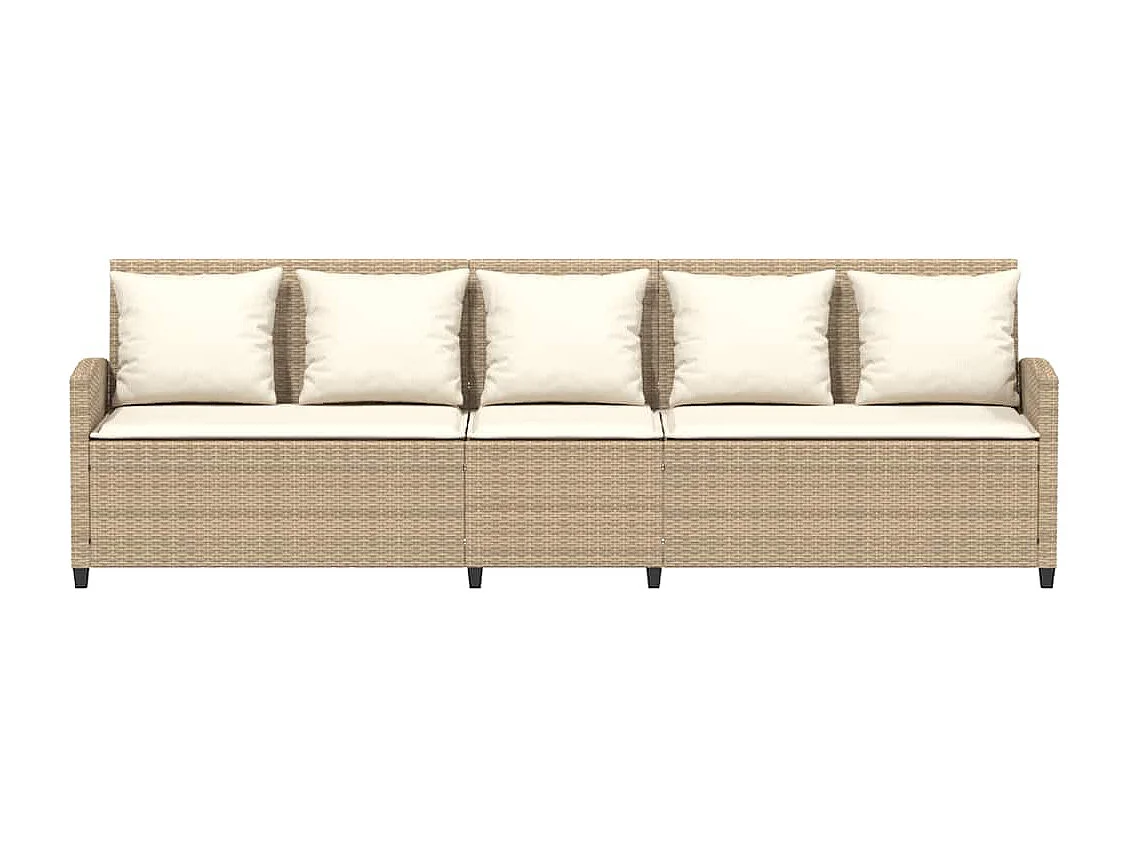 Canapé de jardin avec coussins 5 places beige résine tressée