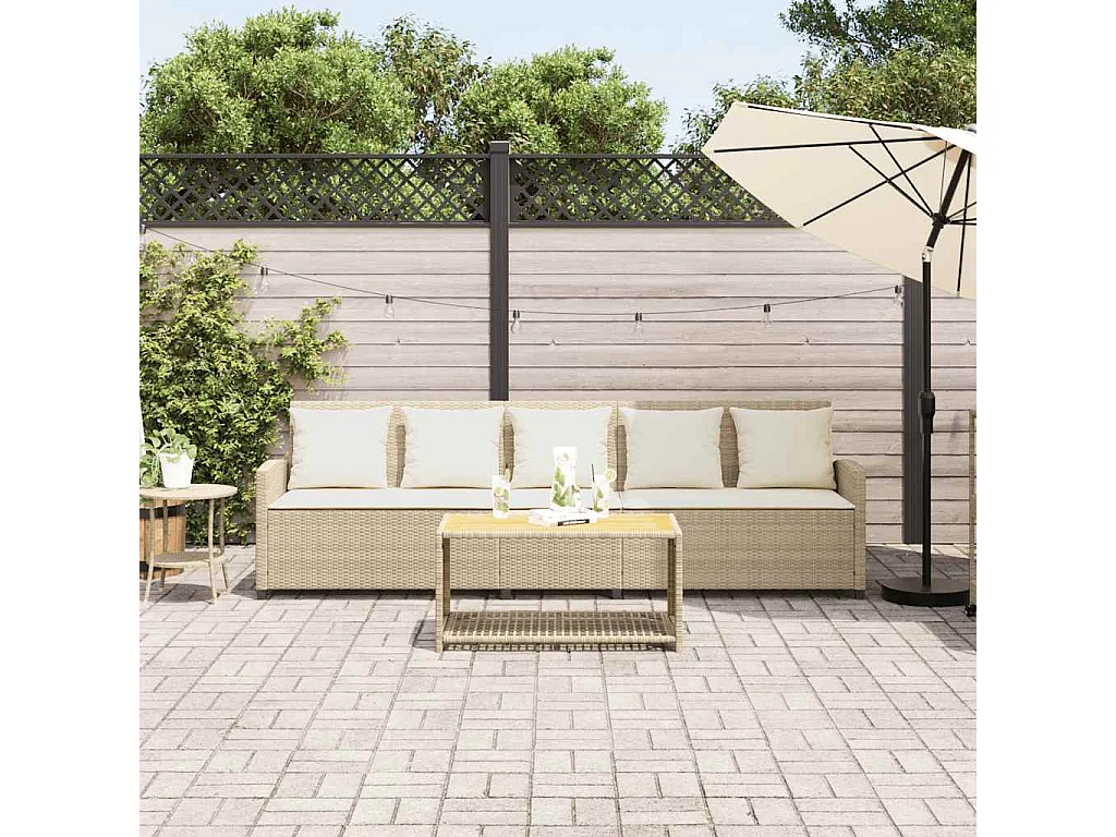 Canapé de jardin avec coussins 5 places beige résine tressée