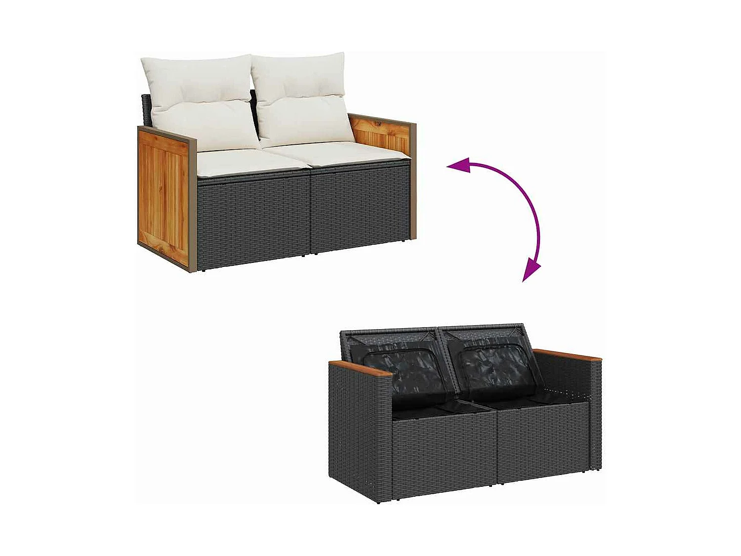 Set sofás jardín y cojines 11 piezas ratán sintético acacia negro