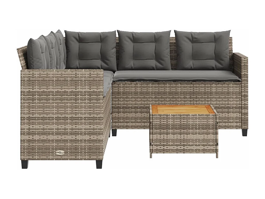 Canapé de jardin avec table et coussins en forme de L gris