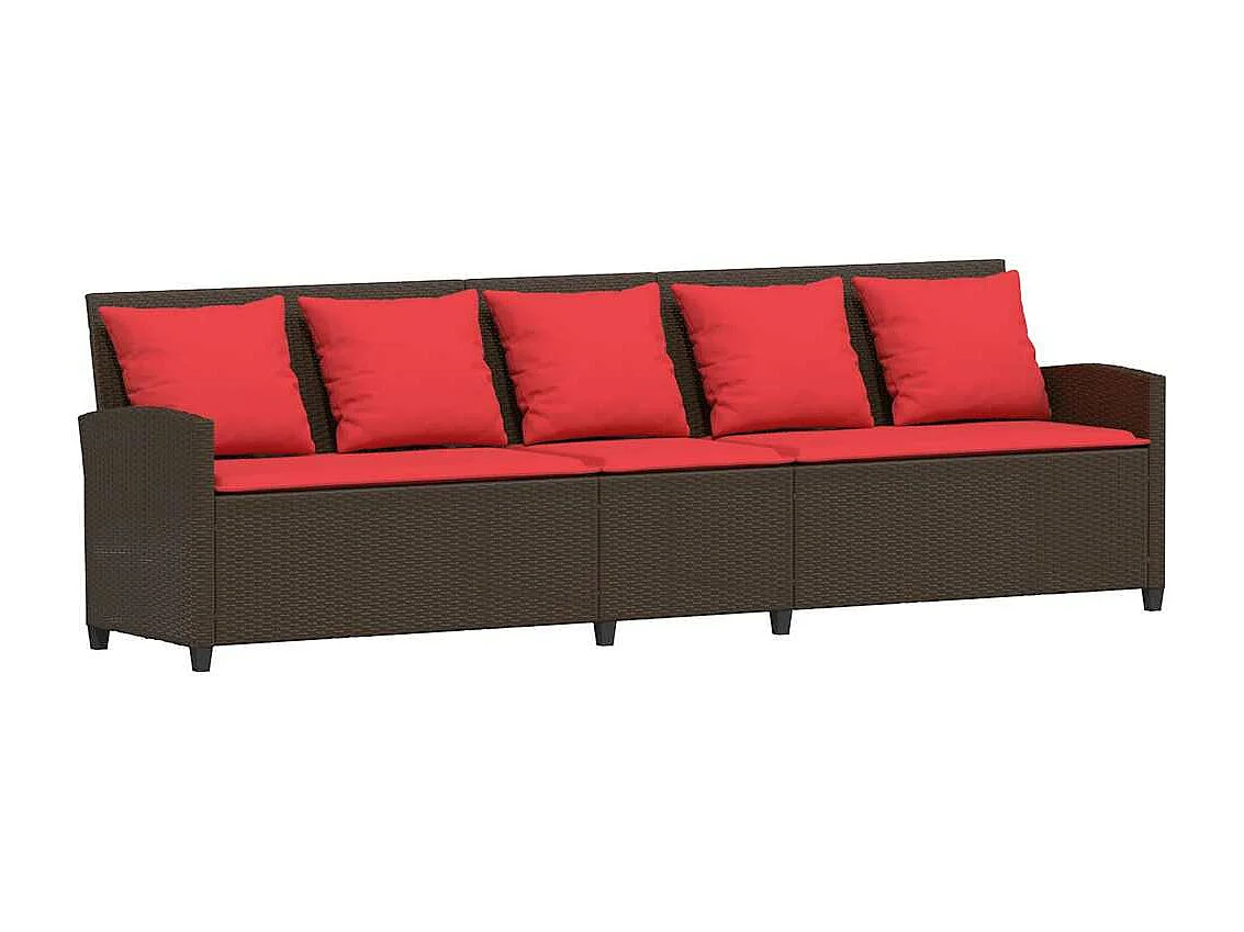 Tuinbank 5-zits met kussens poly rattan bruin