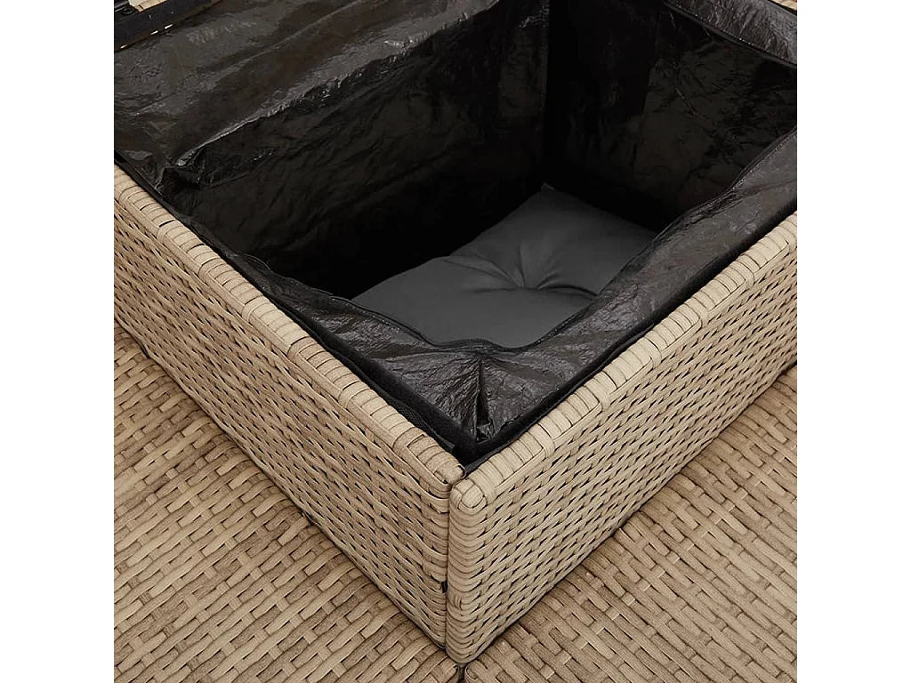 Tuinbank met tafel en kussens L-vormig poly rattan beige