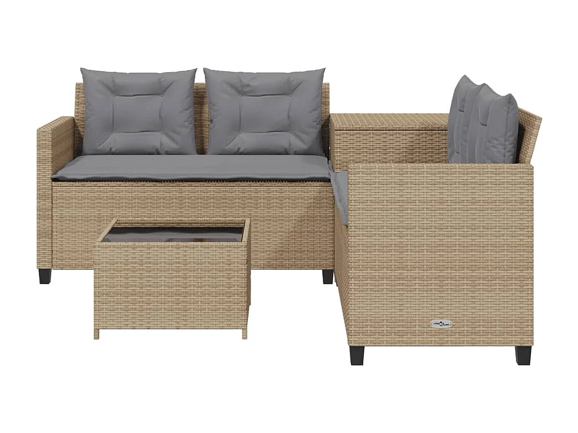 Canapé de jardin avec table et coussins en forme de L beige