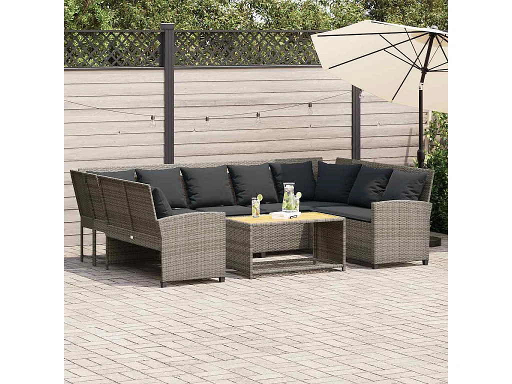 Tuinbank met kussens poly rattan grijs