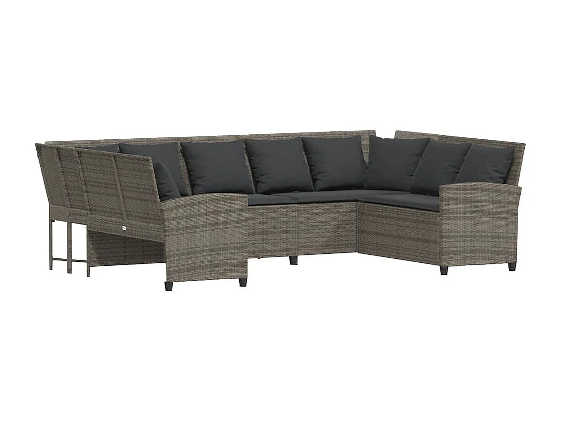 Tuinbank met kussens poly rattan grijs