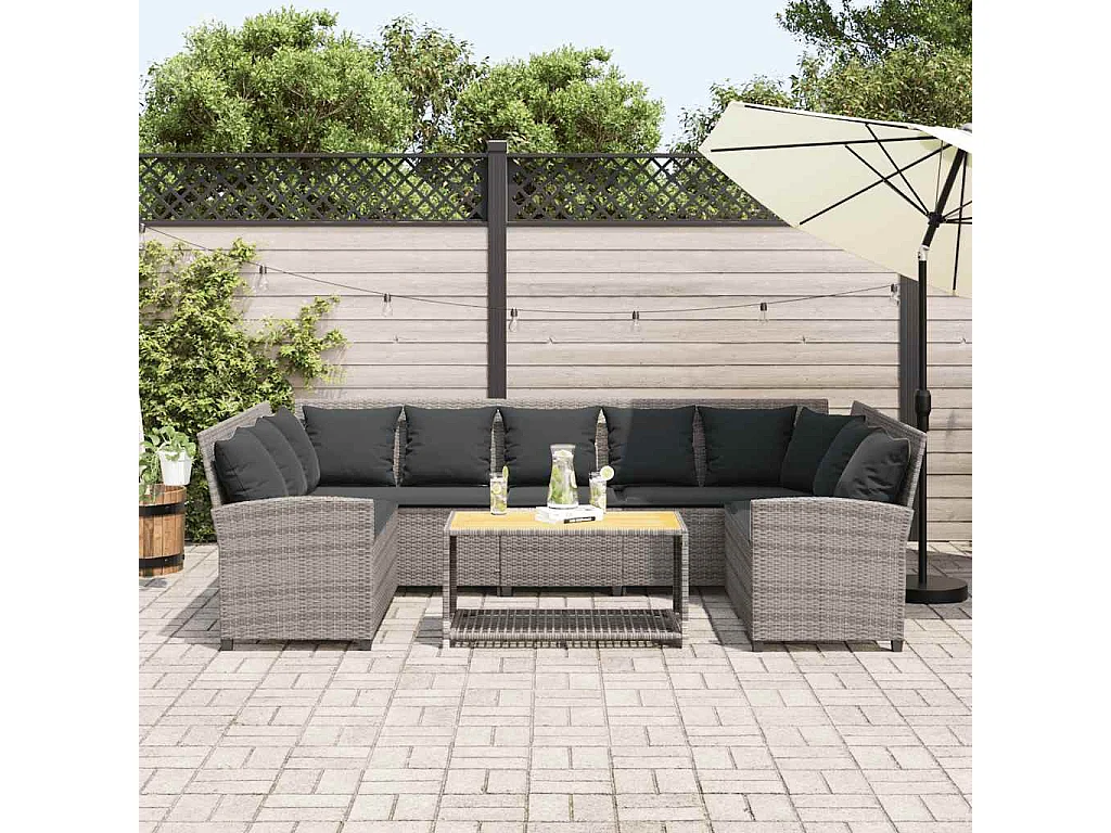 Tuinbank met kussens poly rattan grijs