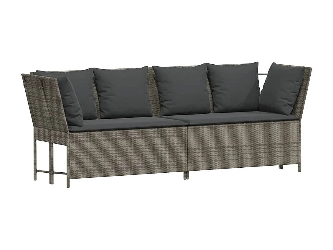 Tuinbank met kussens poly rattan grijs