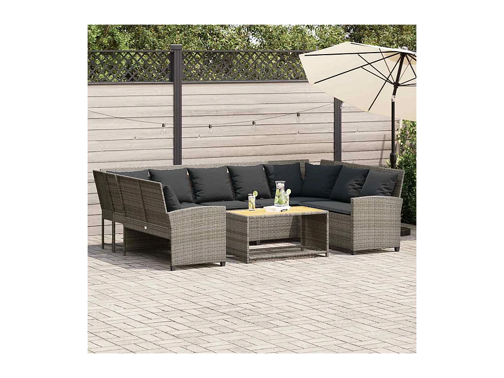 Canapé de jardin avec coussins Gris Résine tressée