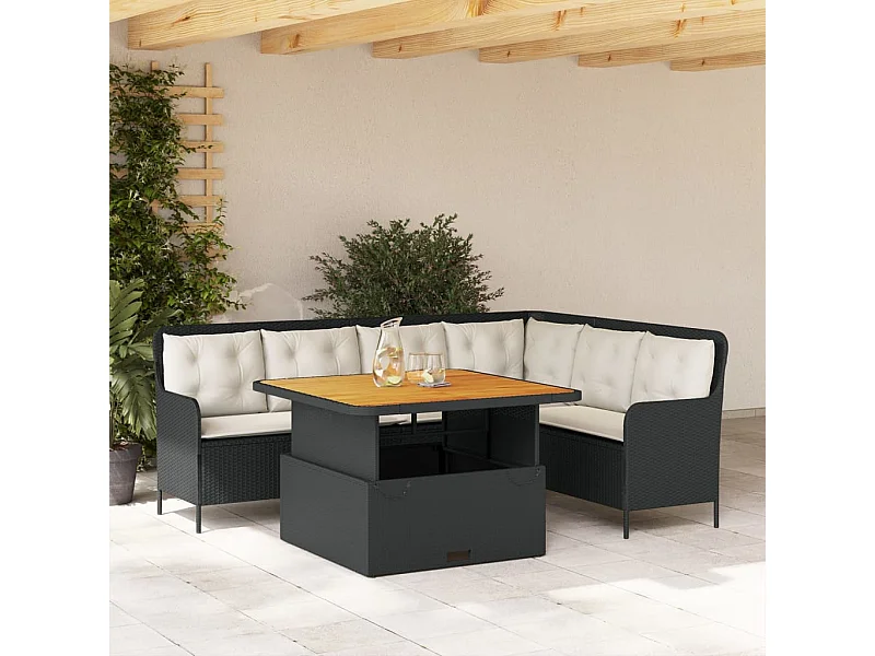 2-delige Loungeset met kussens poly rattan zwart