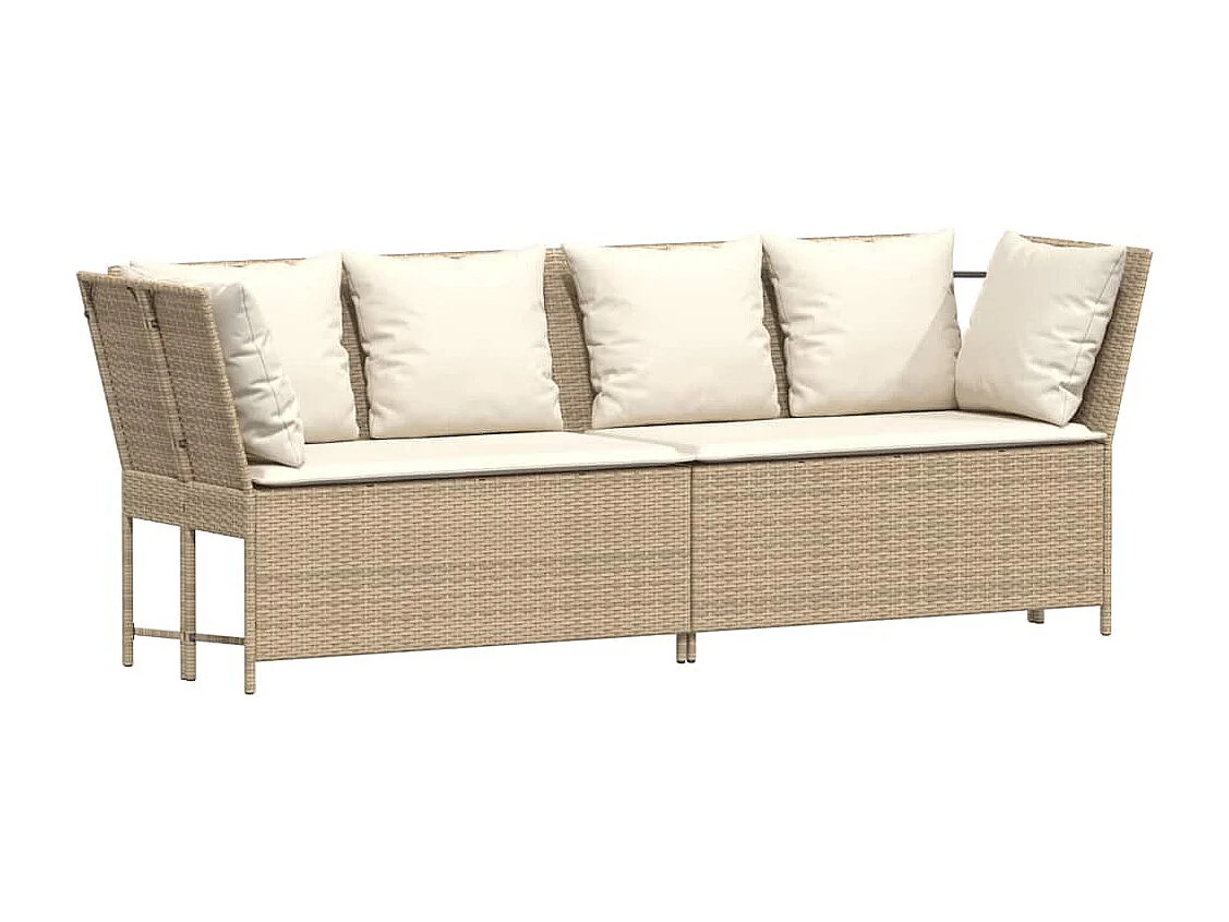Tuinbank met kussens poly rattan beige
