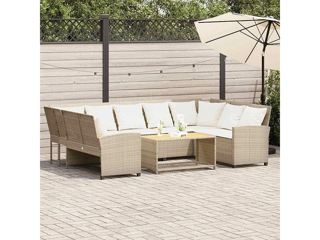 Tuinbank met kussens poly rattan beige