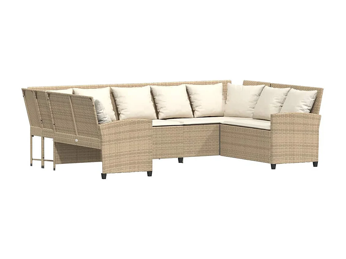 Tuinbank met kussens poly rattan beige