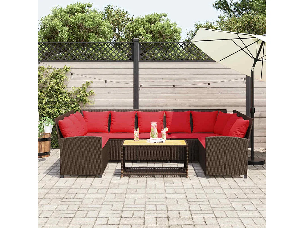 Sofá de jardín con cojines ratán sintético marrón