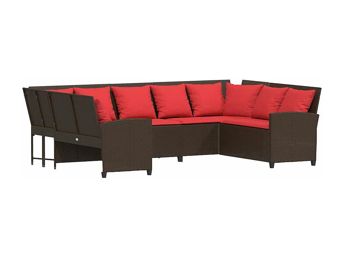 Tuinbank met kussens poly rattan bruin