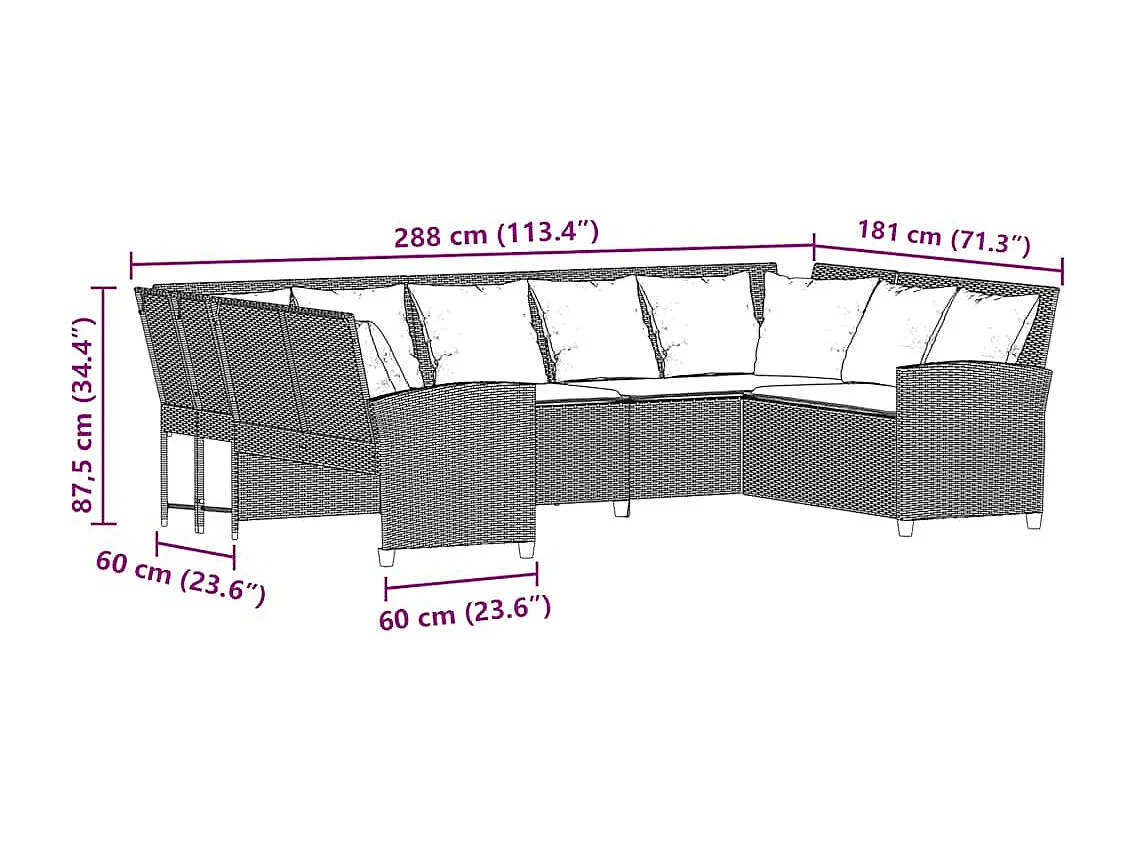 Tuinbank met kussens poly rattan bruin