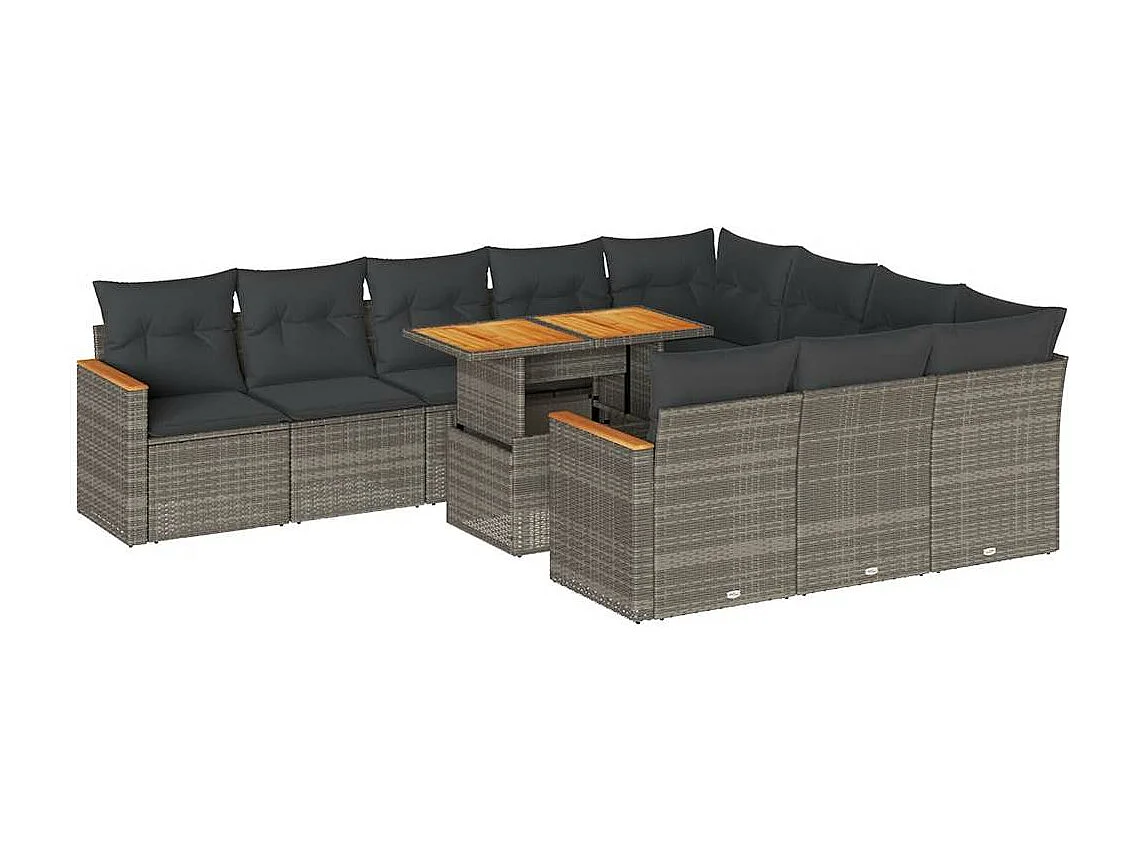 11-delige Loungeset met kussens poly rattan acacia grijs