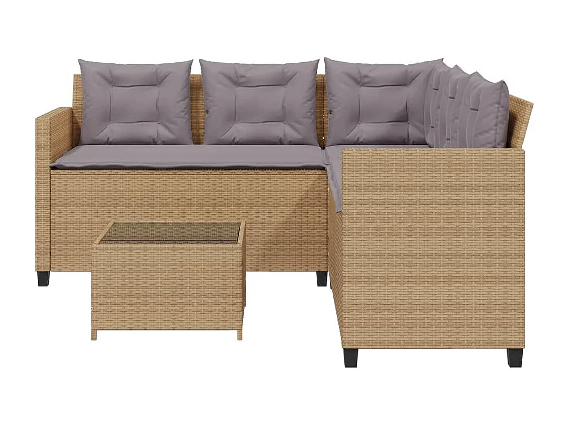 Canapé de jardin avec table et coussins en forme de L beige