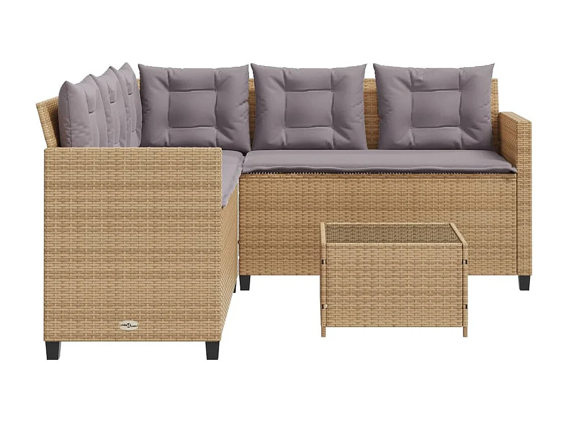 Canapé de jardin avec table et coussins en forme de L beige