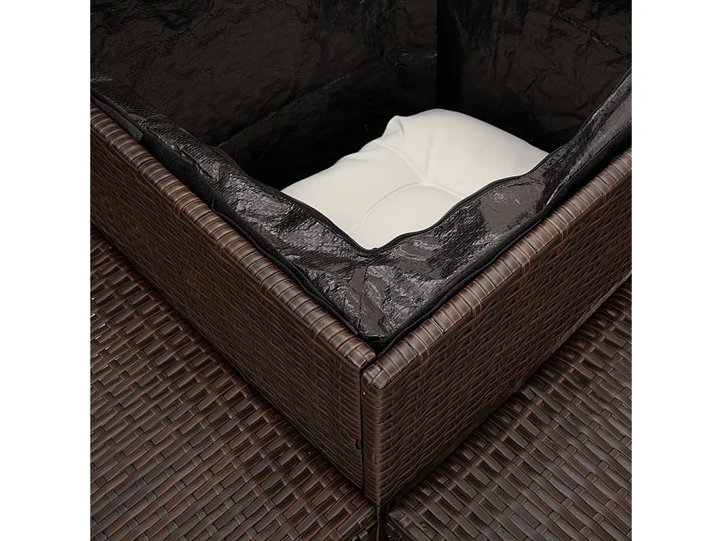 Tuinbank met tafel en kussens L-vormig poly rattan bruin