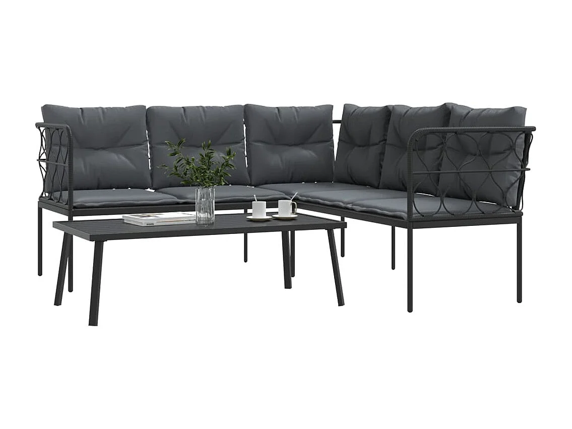 Loungeset met kussens staal en textileen zwart