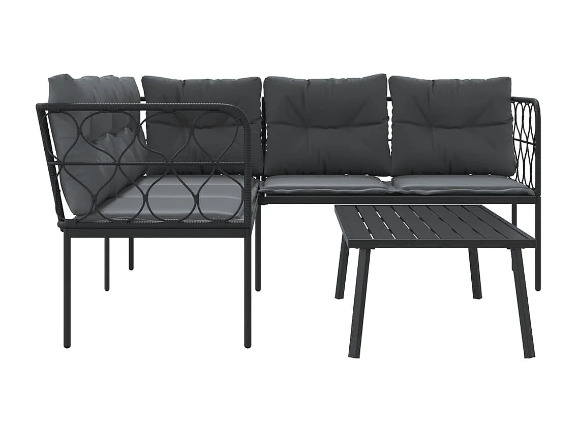 Loungeset met kussens staal en textileen zwart