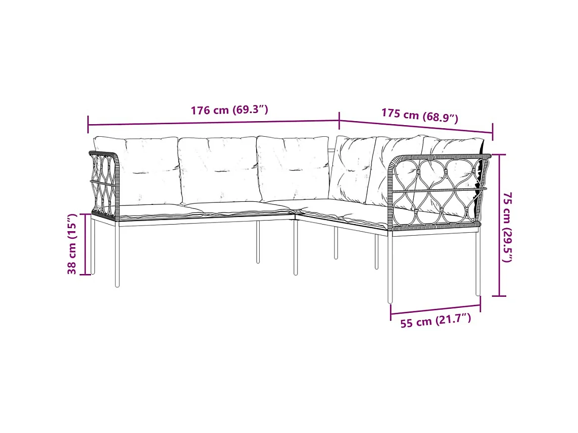 Loungeset met kussens staal en textileen zwart