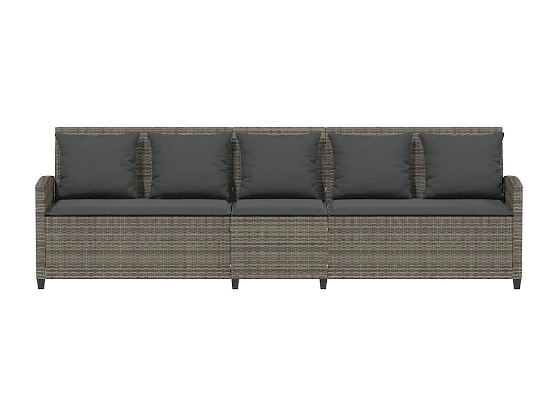 Tuinbank 5-zits met kussens poly rattan grijs