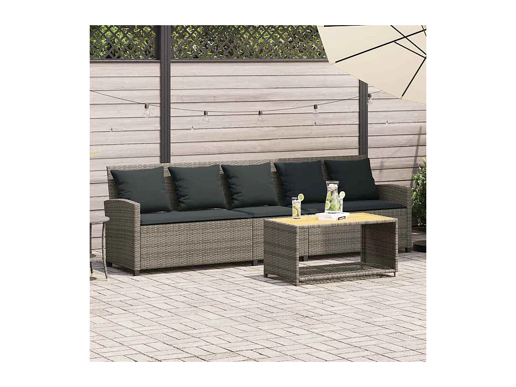 Canapé de jardin avec coussins 5 places gris résine tressée