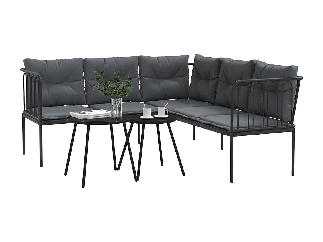 Loungeset met kussens staal en textileen zwart