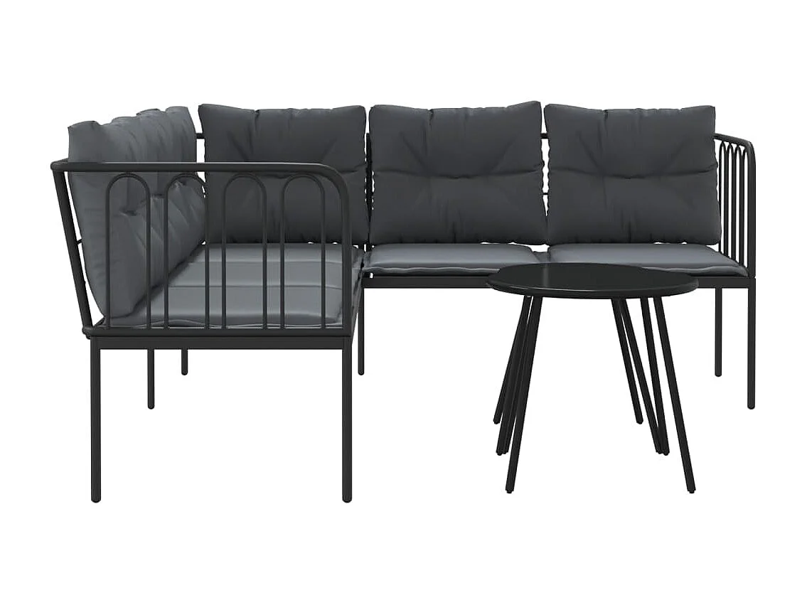 Loungeset met kussens staal en textileen zwart