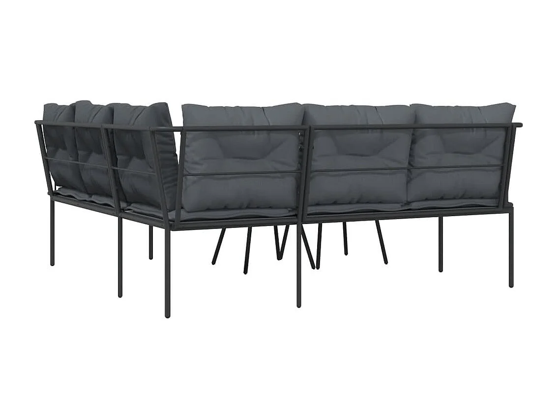 Loungeset met kussens staal en textileen zwart