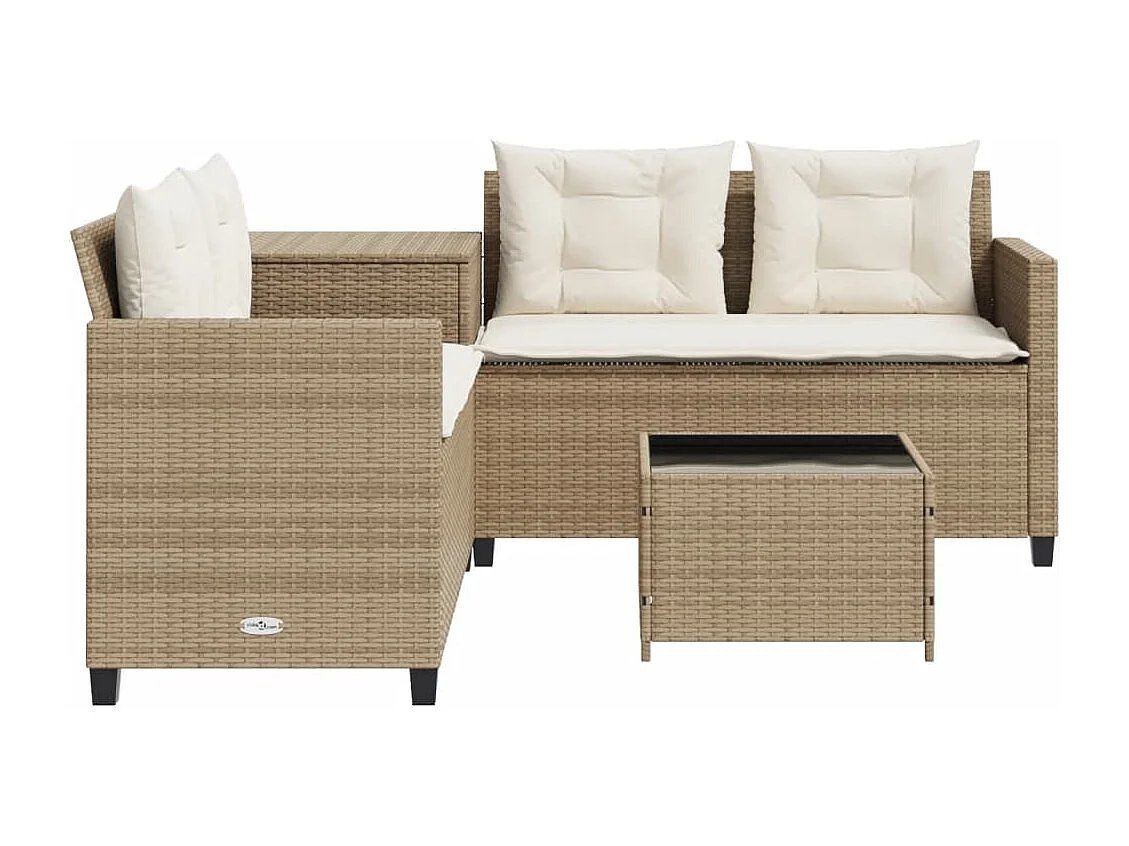 Canapé de jardin avec table et coussins en forme de L beige