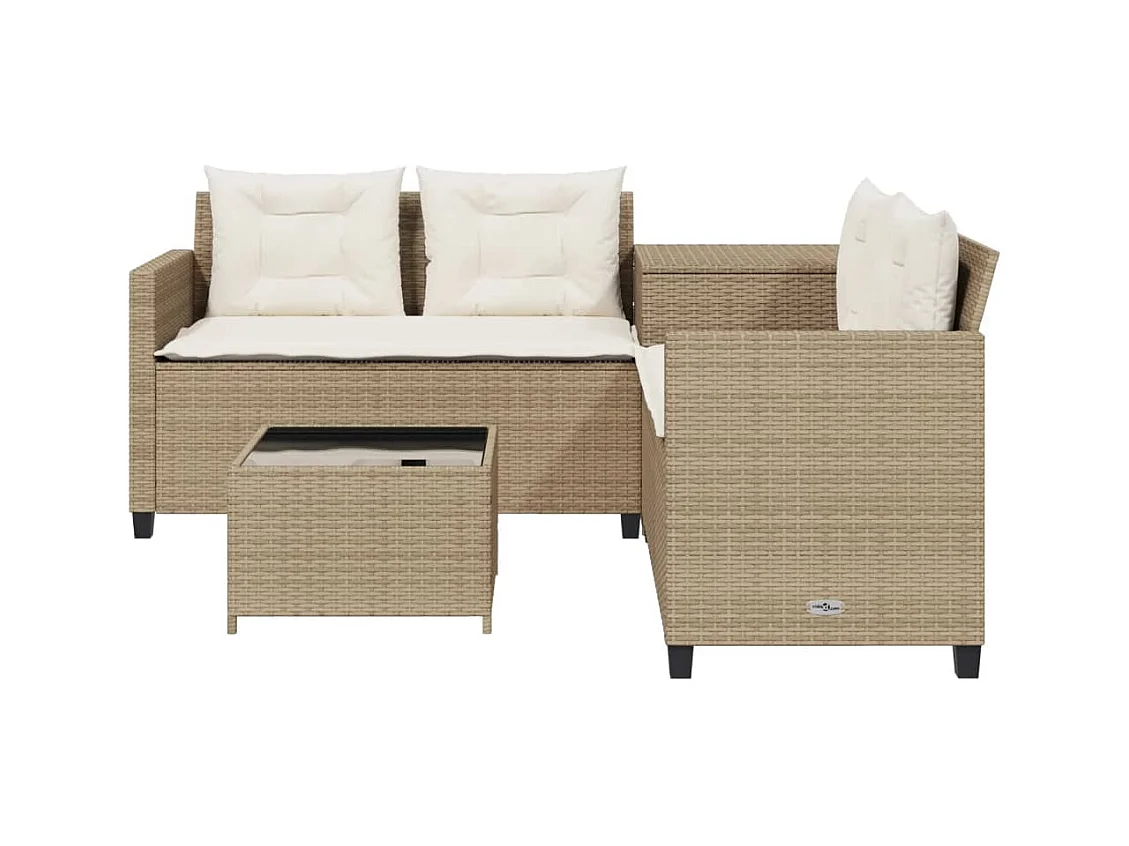 Canapé de jardin avec table et coussins en forme de L beige