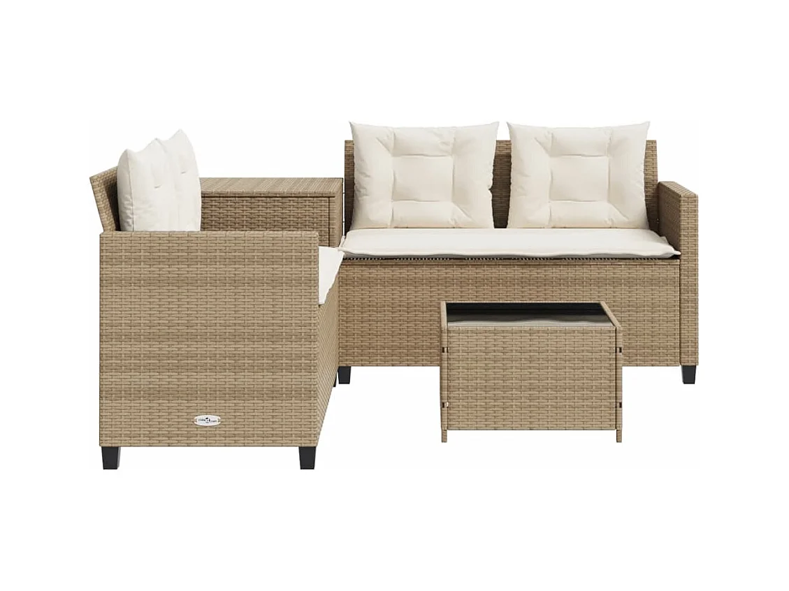 Canapé de jardin avec table et coussins en forme de L beige