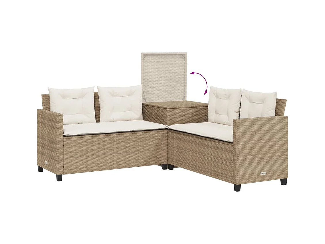 Canapé de jardin avec table et coussins en forme de L beige