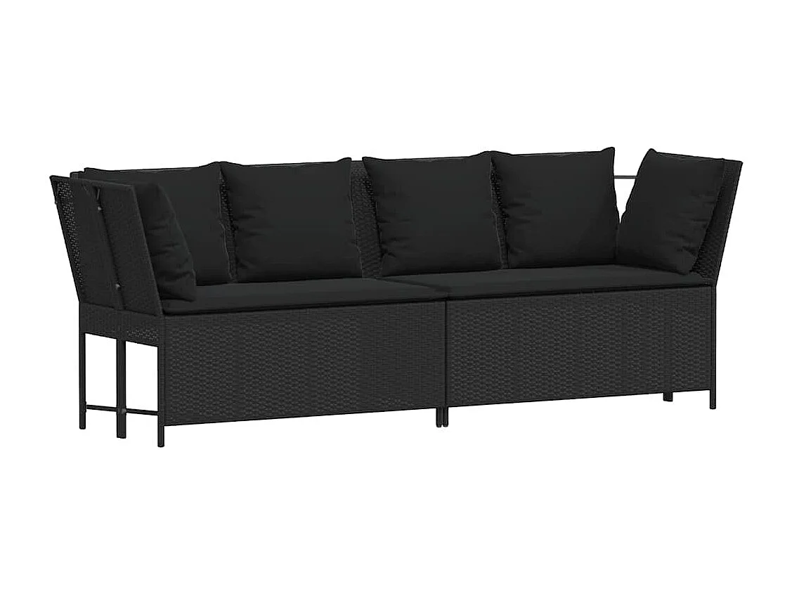 Canapé de jardin avec coussins Noir Résine tressée