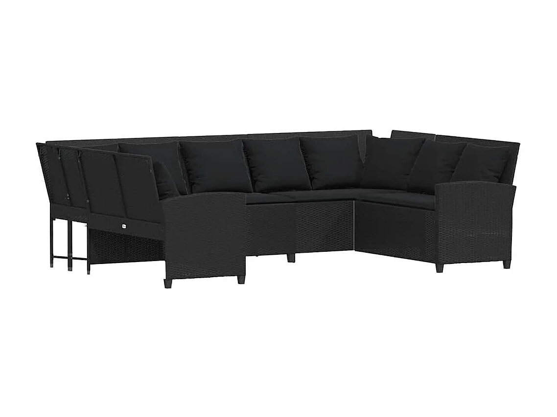 Sofás de jardín 3 piezas y cojines ratán sintético negro